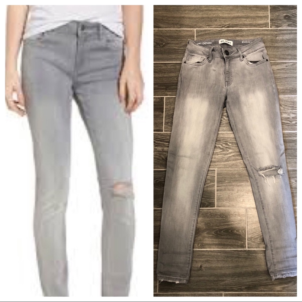 DL 1961 Emma distressed grey skinny jean, size 27